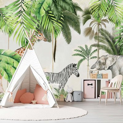 Papier peint enfant animaux de la jungle HEXOA