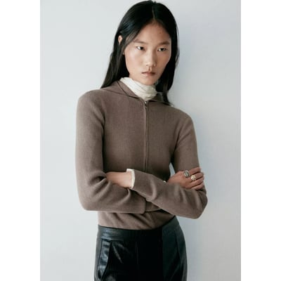 Cardigan maille côtelée capuche MANGO
