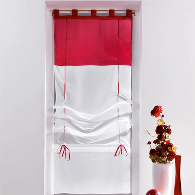 Un store droit à passant - rideau voile bicolore blanc / rouge carmin  60 x 180 cm DOUCEUR D'INTÉRIEUR