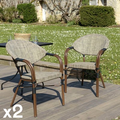 Fauteuil de jardin bistrot acier et tissu taupe (lot de 2) GIJON PIER IMPORT