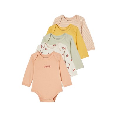 Lot 5 Bodies Manches Longues Ouverture US Fruits VERTBAUDET