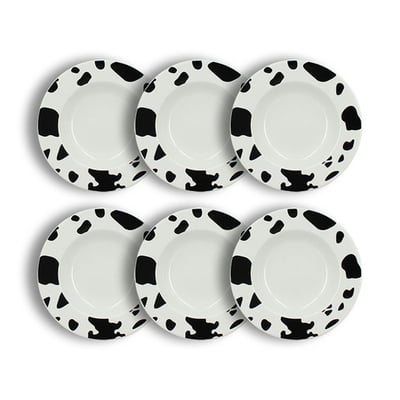 Lot de 6 assiettes creuses 20cm en porcelaine, VACHE NOVASTYL