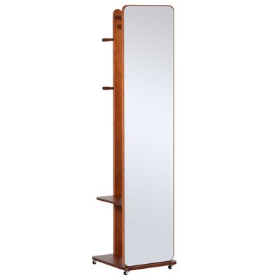 Miroir sur pied avec roulettes - portant, 4 patères étagère - aspect bois HOMCOM