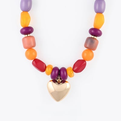 Collier de perles multicolores pendentif cœur BALABOOSTE