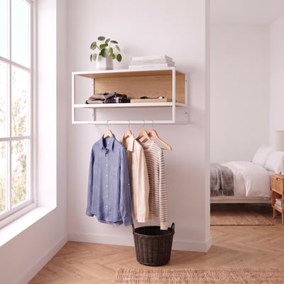 Etagère penderie murale en bois et métal blanc 90x40cm MALYA MOB IN