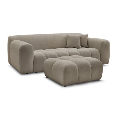 Canapé droit fixe 3 places en tissu chiné avec pouf, MELISSE BOBOCHIC