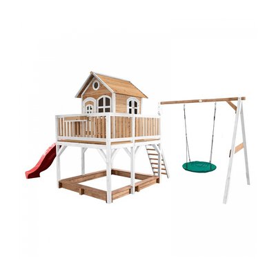 AXI Maisonnette Liam avec balancoire Nid rond Summer Brun Blanc avec Toboggan Rouge AXI HOUSE