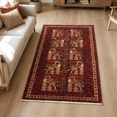 Tapis salon au motif traditionnel, noué main en laine, BALUTSCH 2 UN AMOUR DE TAPIS