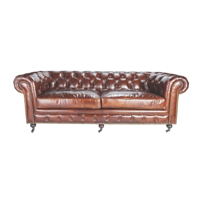 Canapé 3 places en cuir chocolat L223 cm - CHESTERFIELD SIGNATURE