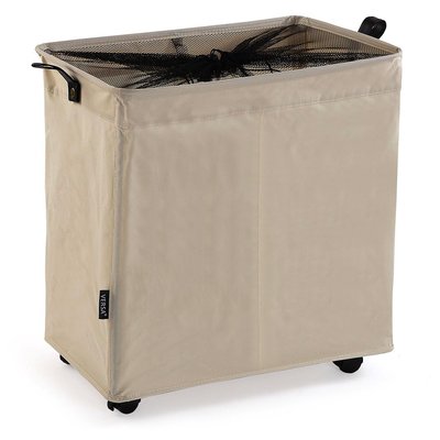 Panier à linge double compartiment en tissu beige 58x35x54.5cm VERSA