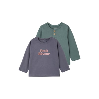Lot de 2 T-shirts manches longues VERTBAUDET
