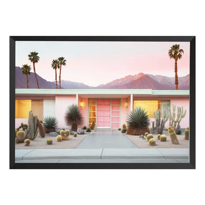 Affiche maison rose à toit plat HEXOA