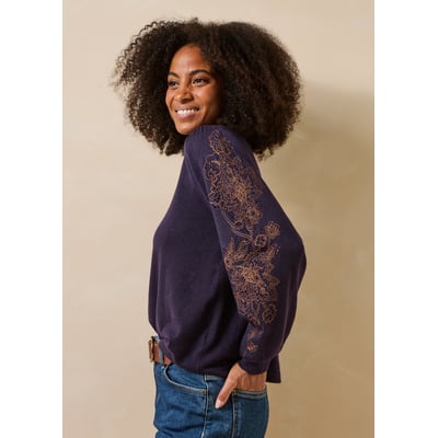 Pull manches longues avec broderie col rond LA FEE MARABOUTEE