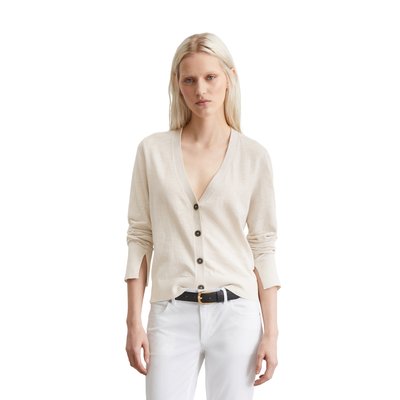 Cardigan en maille fine slim en fil de slub de coton et de lin MARC O'POLO
