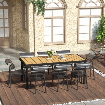 Table de jardin rectangulaire 8 places alu. aspect bois OUTSUNNY