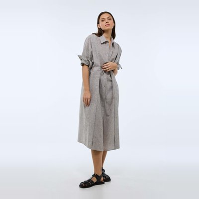 Robe midi rayée en lin et coton MONOPRIX