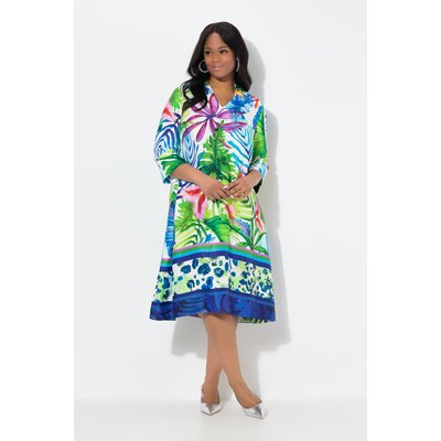 Robe midi en satin. Motif feuilles et coupe ULLA POPKEN