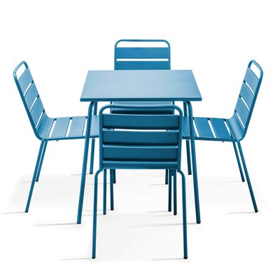 Salon de jardin table carrée et 4 chaises en métal, PALAVAS OVIALA