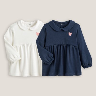 Lot de 2 T-shirts forme blouse, coton bio LA REDOUTE COLLECTIONS