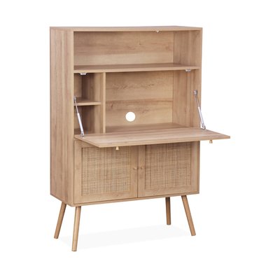 Bureau secrétaire effet bois et cannage 2 portes BOHEME SWEEEK