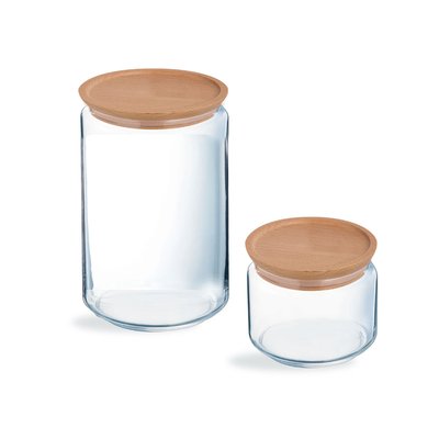 Lot de 2 pots de conservation Pure Jar Wood- Luminarc - En verre avec couvercle en bois - 1L + 0,5L LUMINARC
