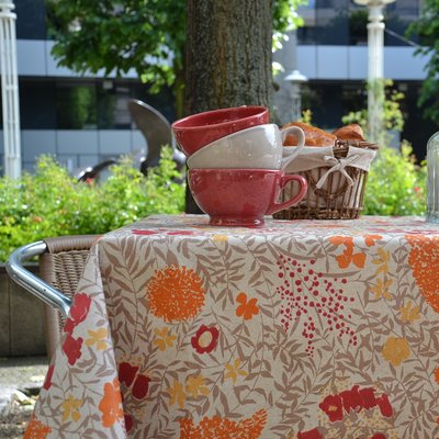Nappe enduite Mimosa fond lin FLEUR DE SOLEIL