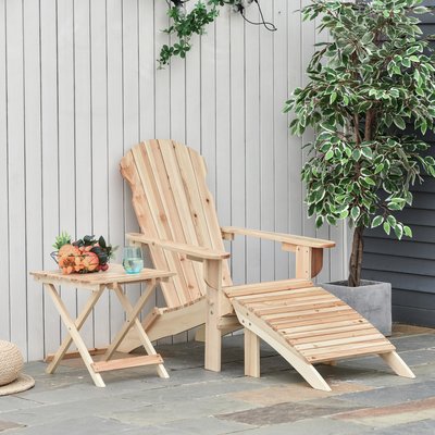 Fauteuil de jardin Adirondack pliable repose-pied table basse bois sapin traité gris OUTSUNNY