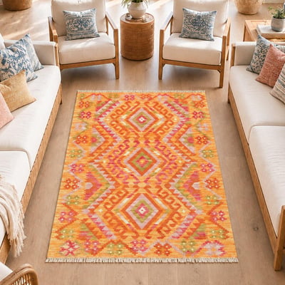 Tapis kilim ethnique, tissage plat artisanal, KILIM 78 UN AMOUR DE TAPIS