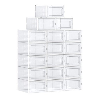Lot de 18 boîtes à chaussures en plastique transparents empilables CALICOSY