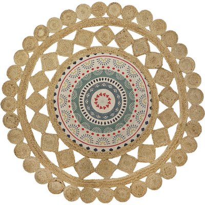Tapis rond boho en jute et polyester finition naturelle RECOLLECTION
