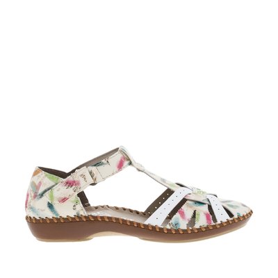 Sandales blanches à talon plat avec des taches multicolores et dorées RIEKER