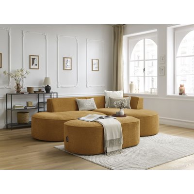 Canapé d'angle fixe 5 places en tissu texturé avec pouf, ROUSSEAU BOBOCHIC