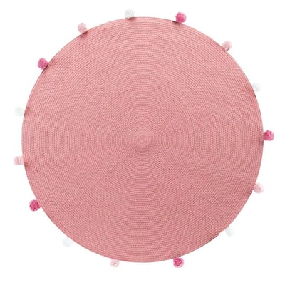 Tapis Rond Pompons 90  Pompomparty Gris DECORATIE