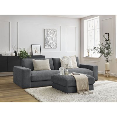 Canapé droit fixe 3 places en tissu texturé avec pouf, LEONARD BOBOCHIC