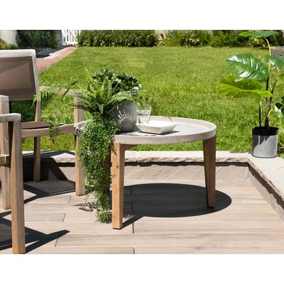 Table basse de jardin ronde maison de campagne en bois acacia et béton 82x81cm SUMMER PIER IMPORT