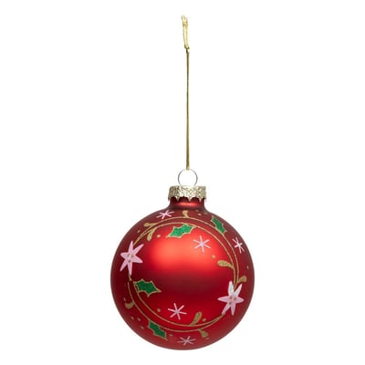 Boule couronne houx 8 cm verre FEERIC LIGHTS & CHRISTMAS
