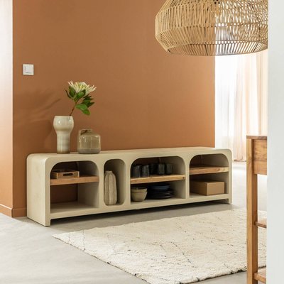 Meuble TV avec étagères effet béton et bois recyclé  DALVA MADE IN MEUBLES 