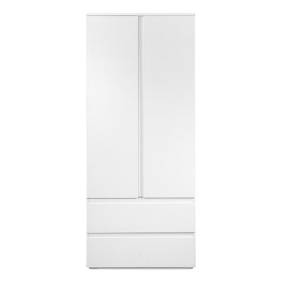Armoire 2 portes 2 tiroirs blanc- L80 x H191 x P55 cm CALICOSY