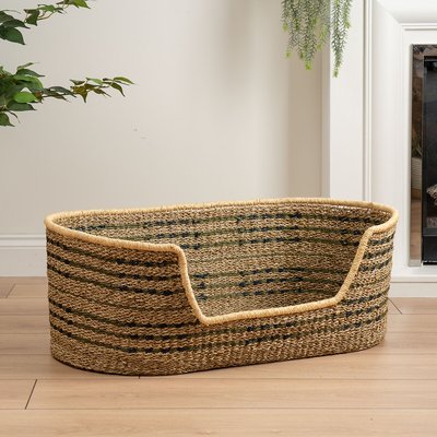 Green and Natural Check Woven Pet Bed with Cushion Large SO'HOME