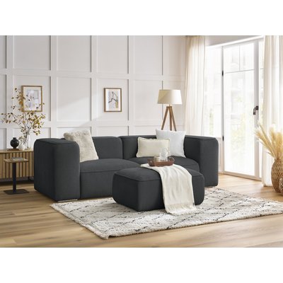 Canapé droit fixe 3 places en tissu texturé avec pouf, ZEPHYR BOBOCHIC