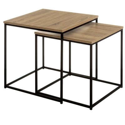 Set de 2 tables basses gigognes bois et métal noir 50x50x50cm WADIGA
