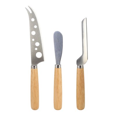 Lot de 3 couteaux à fromage avec manche en bois d'hévéa MENASTYL