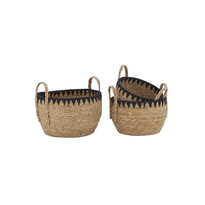 Cache-pots en jonc naturel et triangles noirs (lot de 3) AUBRY GASPARD