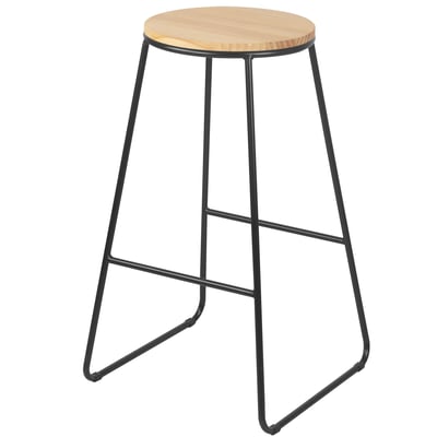 Tabouret de bar métal noir et assise bois 31x31x71cm WADIGA