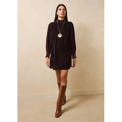 Robe courte en velours manches longues col montant LA FEE MARABOUTEE