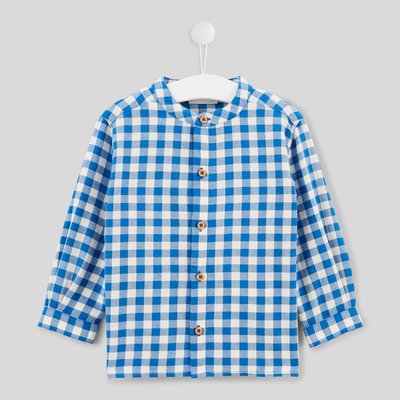 Chemise manches longues col mao à carreaux en coton BIO BOUT'CHOU