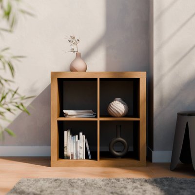 Etagère bibliothèque décor bois cubique 2 niveaux 4 compartiments BASIKS SWEEEK