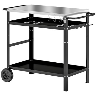 Desserte extérieure 2 étagères tablette condiments plateau acier inox housse OUTSUNNY