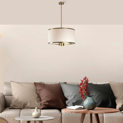 Suspension salon en tissu – abat-jour écru et or ZURICH PIER IMPORT