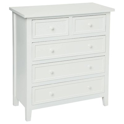 Commode 5 tiroirs moulures bois blanchi CHARME ATMOSPHERA